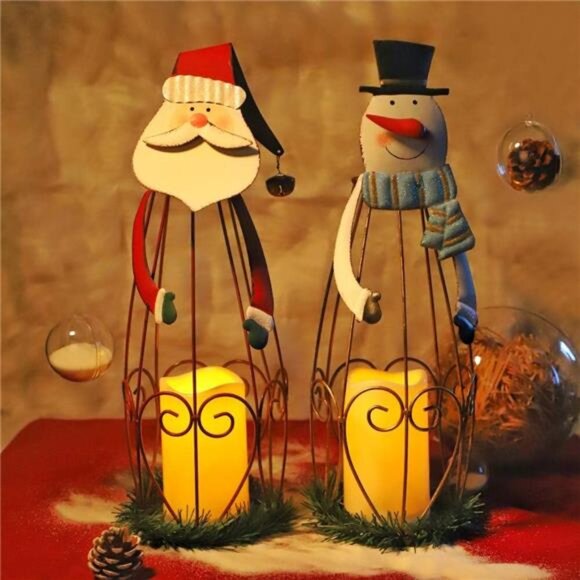 Christmas Candle Lantern Set LED Lighted Santa Claus Metal Holiday Home Decor - Picture 3 of 8